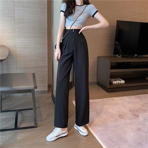 summer autumn Wide legs Casual pants women zipper oversized ladies trousers zipper loose thin pants for women