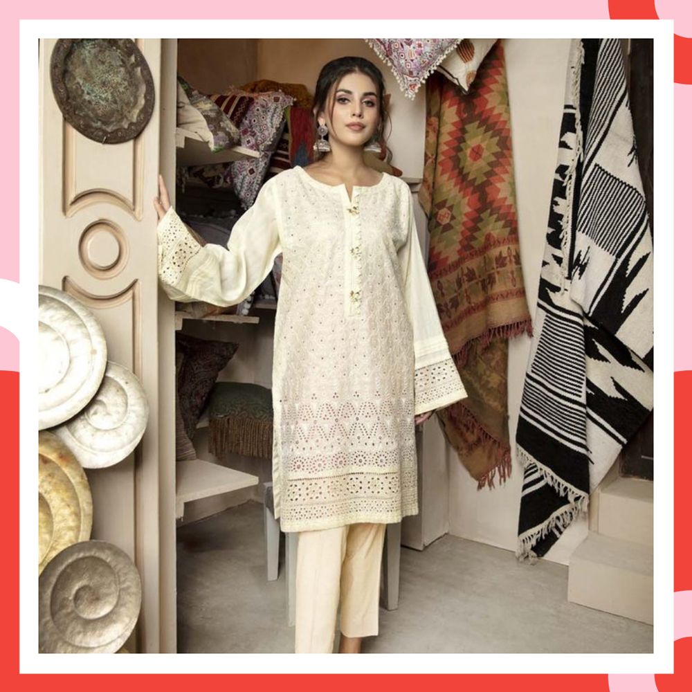 Adan's Libas Embroidered Chikankari Stitched Kurti