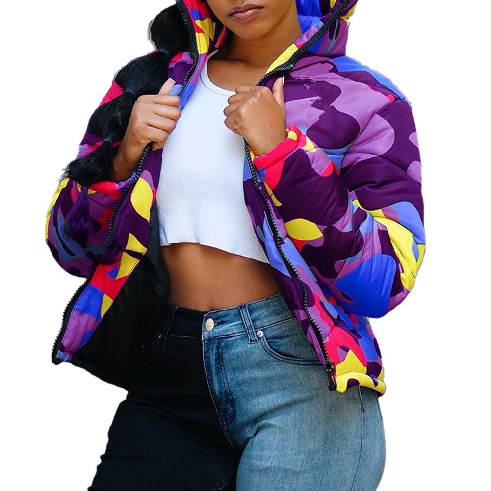Uni Winter Stand Collar Camouflage Print Jacket Thick Parka Down Coat