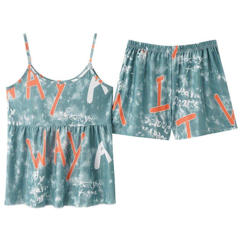 Fashion Women's Pajamas Printed Simple Summer Sleepwear Soft Casual Home Wear Shorts Set 2 Pieces Home Clothes Pyjamas Plus