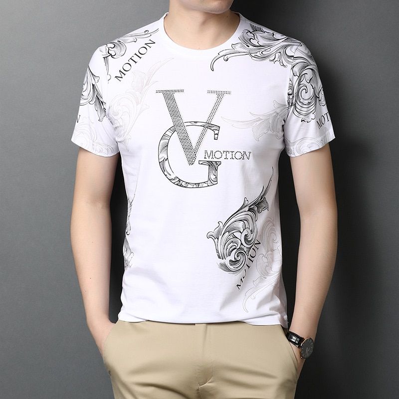 Top Quality Mercerized Cotton Summer Brand Tops O Neck Print t Shirt Men Short Sleeve Casual Fashion Mens Clothing