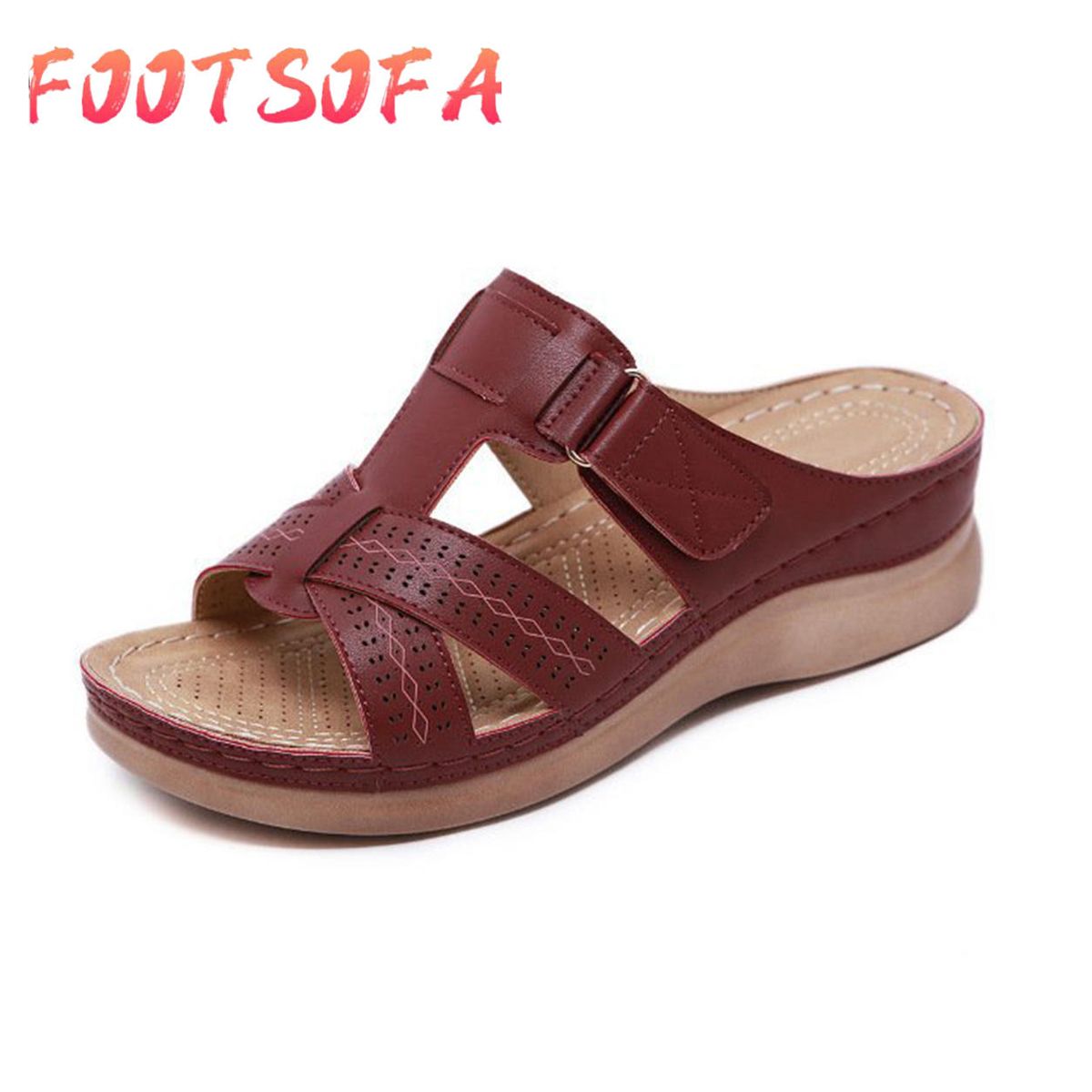 New Women Wedges Sandals Leather Anti-Slip Light Plus Size Retro Low Heel Open Toe Beach Shoes
