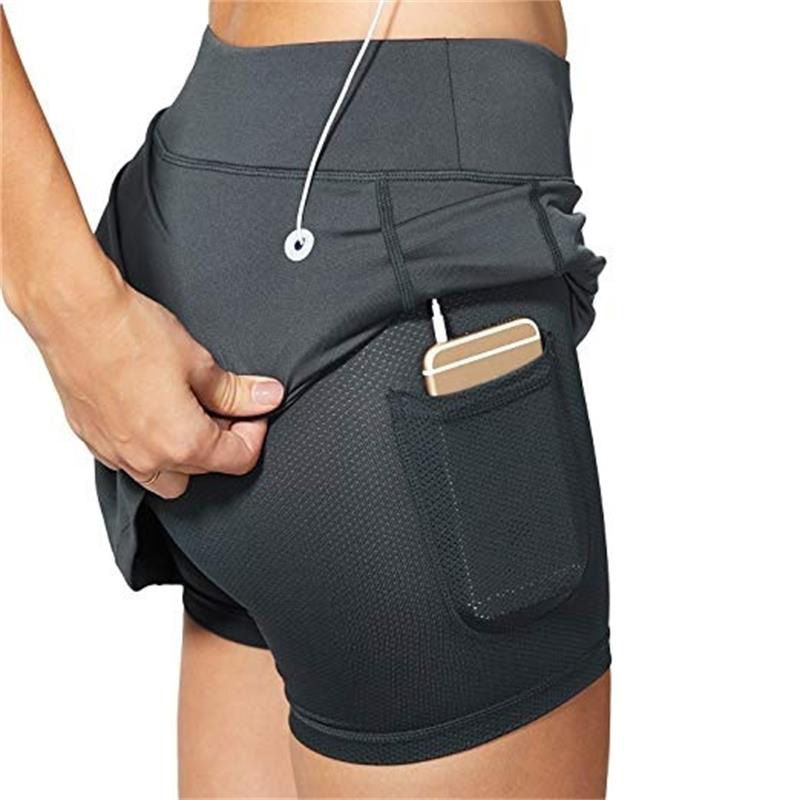 High Waist Yoga Shorts Sports Women Slim Short Skirt Fitness Yoga Short Summer Running Tennis Legging Pocket Workout Gym Shorts