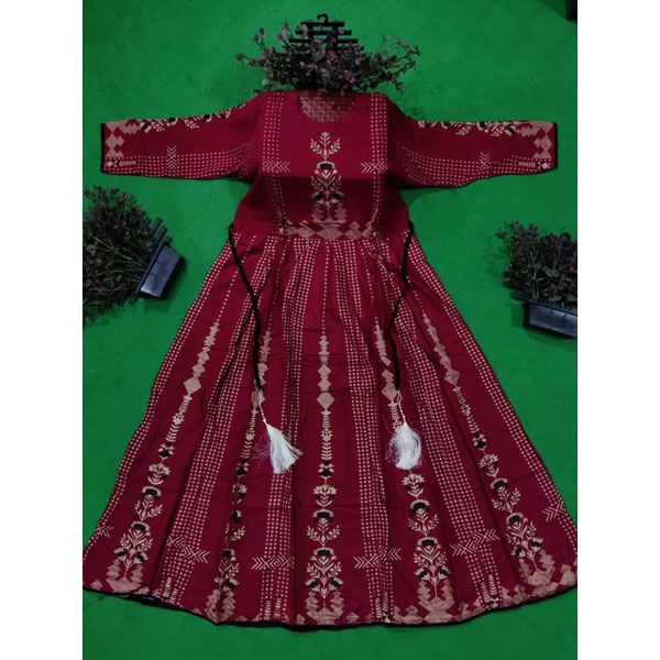 Fashion canvas Featuring Exclusive Indian Screen Print Linen Kurti One Piece Color maroon