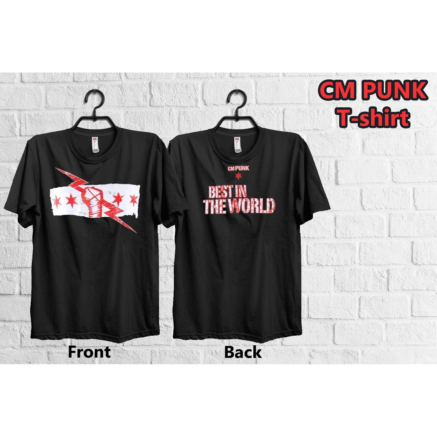 Black Cotton CM PUNK T-shirt for Men
