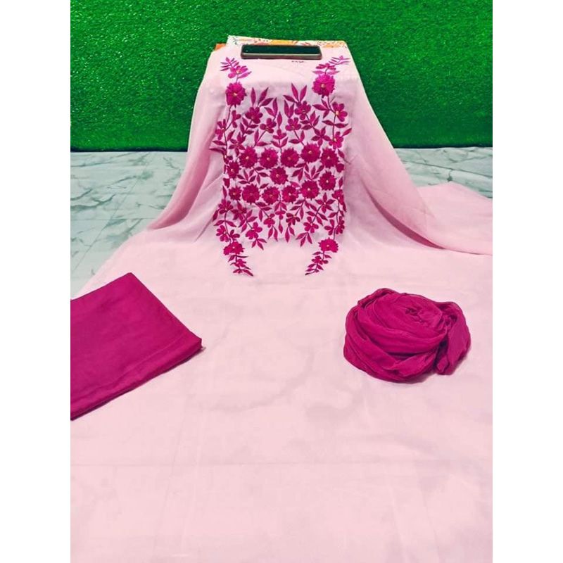 Three Piece Unstitched latest Collection Stylish soft Georgette Embroidery Salwar Kameez Party dress Fashionable Casual Wear Collection For Women Ladies Free Size