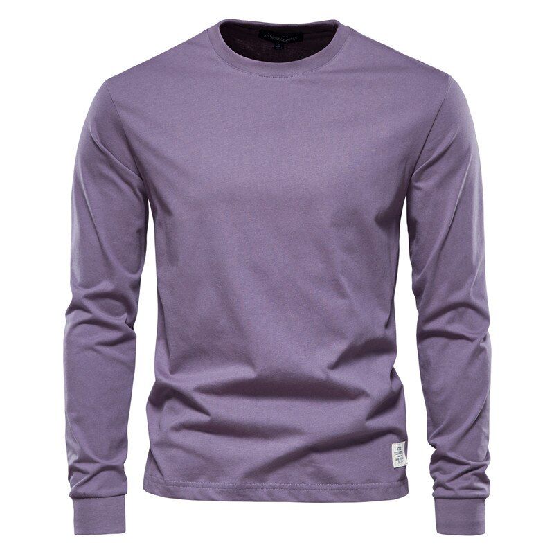 AIOPESON Solid Color Cotton T Shirt Men Casual O-neck Long Sleeved Mens Tshirts Autumn Colorful T-shirt Male