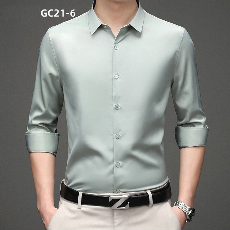 New Men Business Shirt Solid Mulity Color Business Office Long Sleeve Wash And Wear Formal Male Clothing
