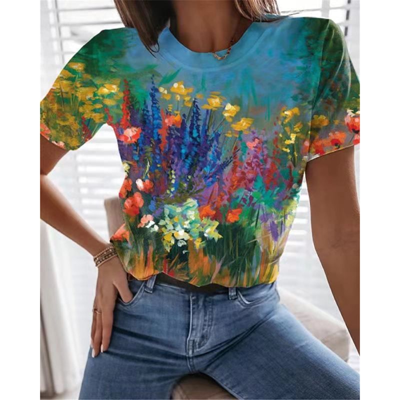 Fashion 3D Gradient Print Women T-Shirts Short Sleeve Summer Casual Tops Street Sport Loose Tee Lady O-Neck Tie-dye T-Shirt Top