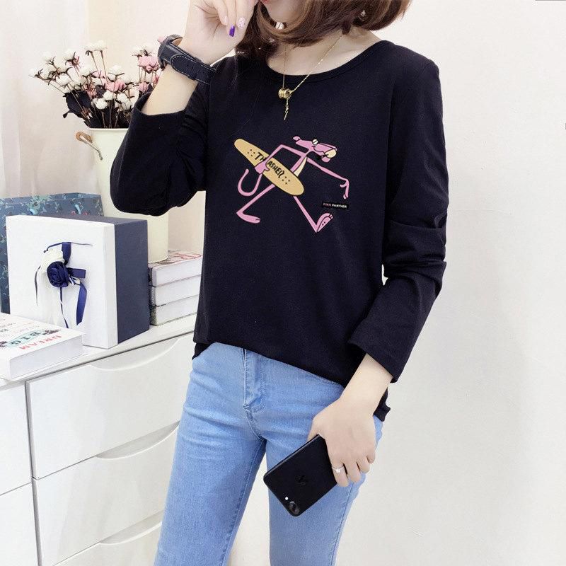 Korean Fashion Pink Leopard T-Shirt Autumn Dress Han Fan Long-Sleeved Schoolgirl Loose Korean Version Ulzzang Blouse Girl