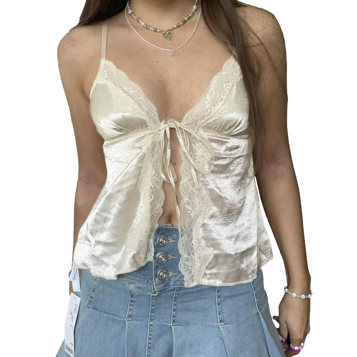Women Camisole Top,  Sleeveless Lacing Patchwork Summer Club Party Ladies Tops