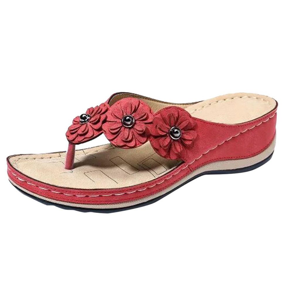 Women's Sandals Flowers Flat Round Head Comfortable Casual Flip-Flops Shoes