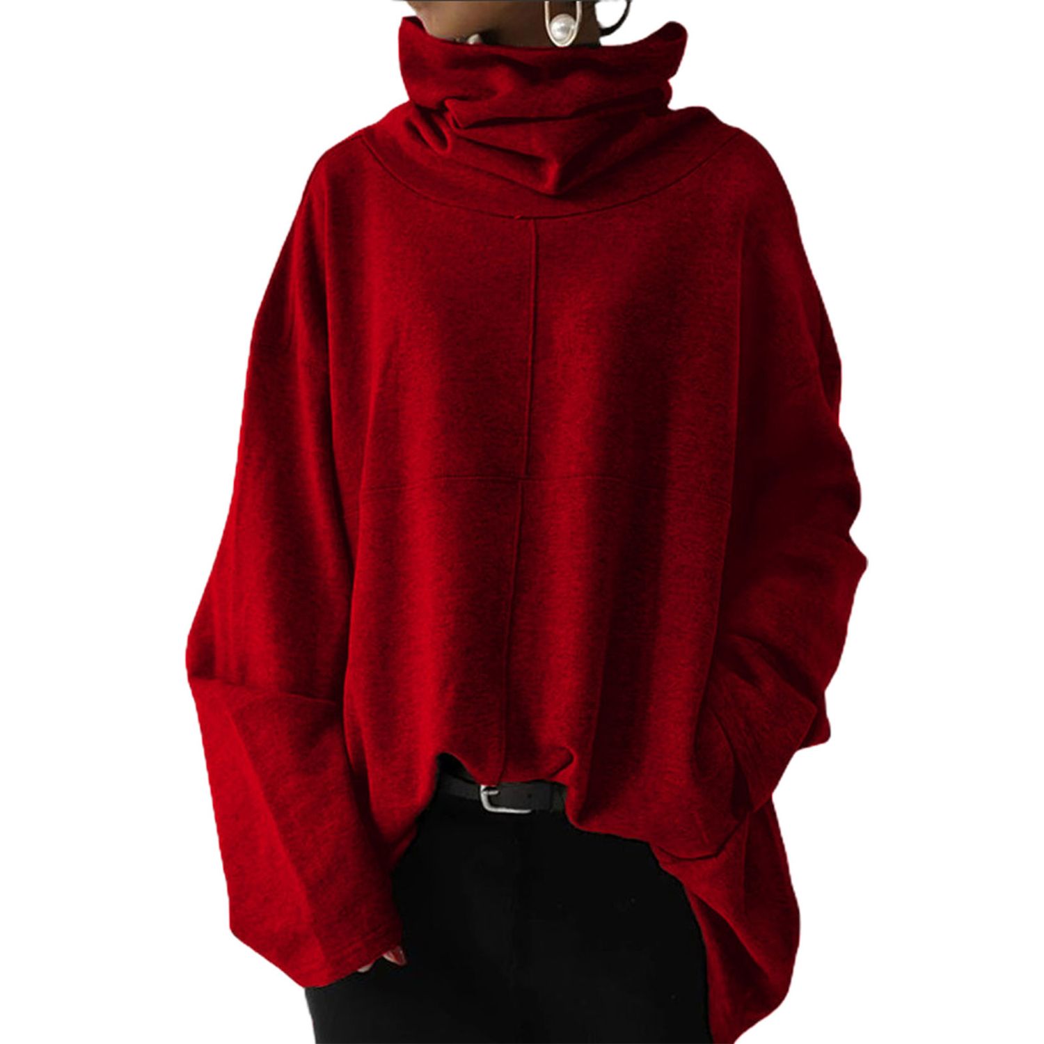 Women Pullover Long Sleeve Loose-fitting High Collar Pullover