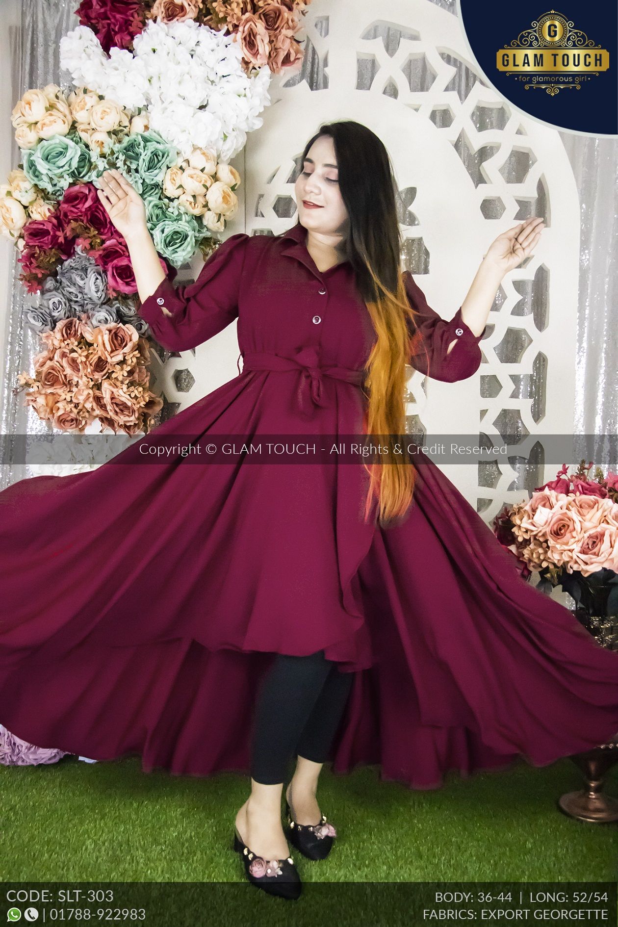 Glam Touch Premium Quality Tail Cut Blazer Collar Ready Gown for Women