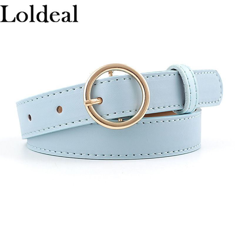 Loldeal Women Leather Belt Newest Round Buckle Belts Female Leisure Jeans Wild Metal Buckle Women Strap Belt