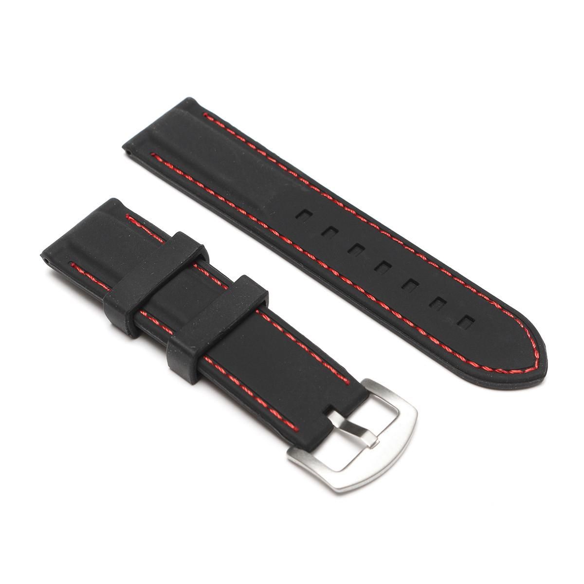 22mm Width Silicone Watch Band Wrist Rubber Mens Strap Sport Diver Waterproof - 22mm red line