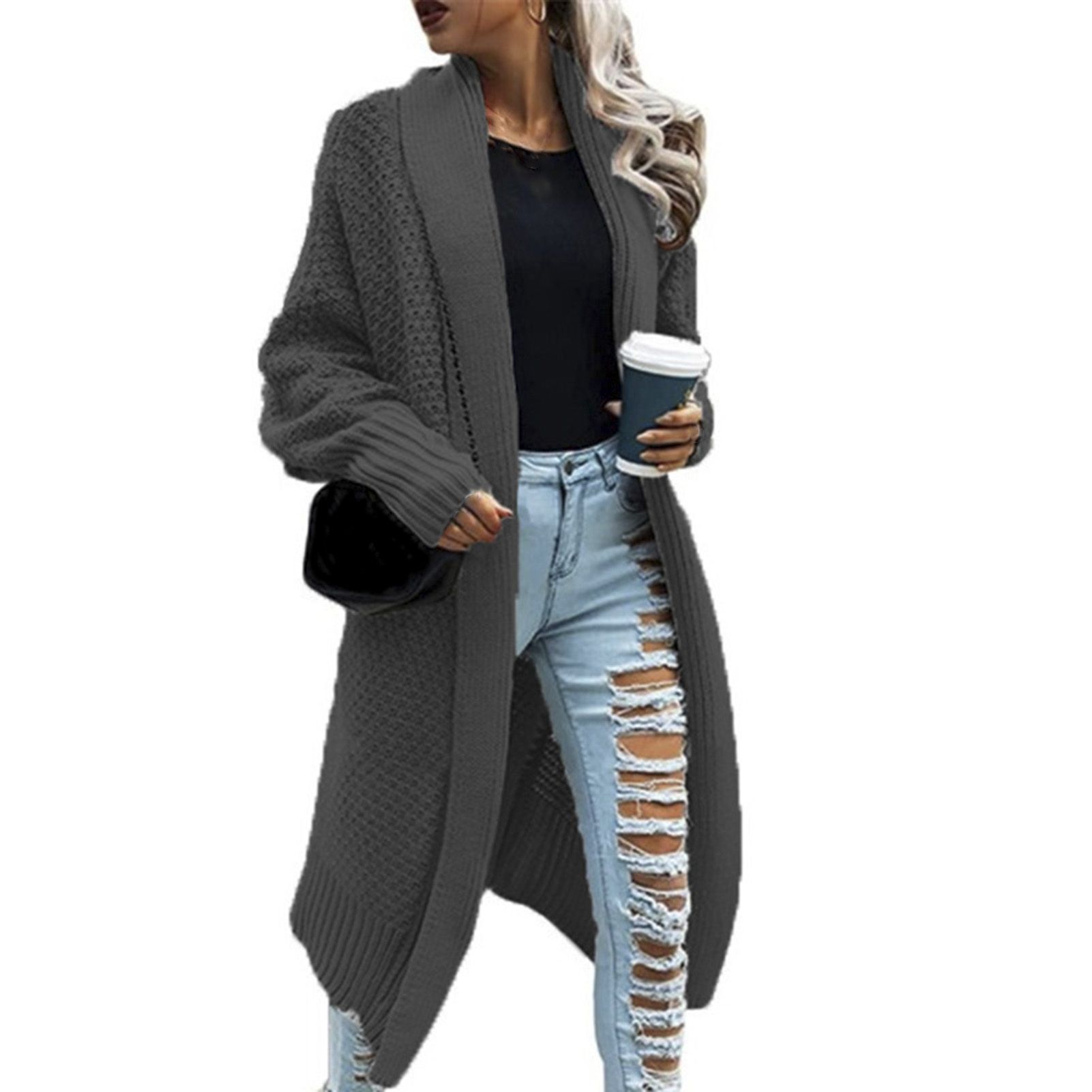 Cardigan Sweater Solid Color Open Stitch Pure Color Sweater