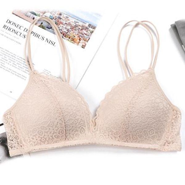 Yedinas Push Up Padded Wireless Bra  White Lace Bralette  Thin Comfort Cotton Bras For Women Wire Free Lingerie Femme