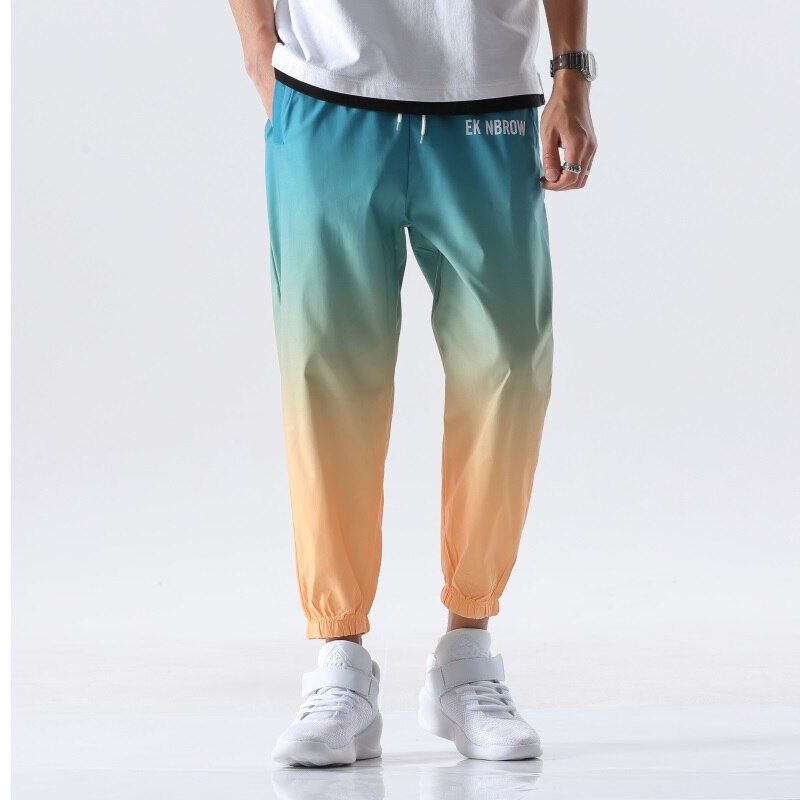 New Hip Hop Streetwear Joggers Pants Men Casual Cargo Pant Trousers High Street Elastic Waist Gradient Color Harem Pant Man