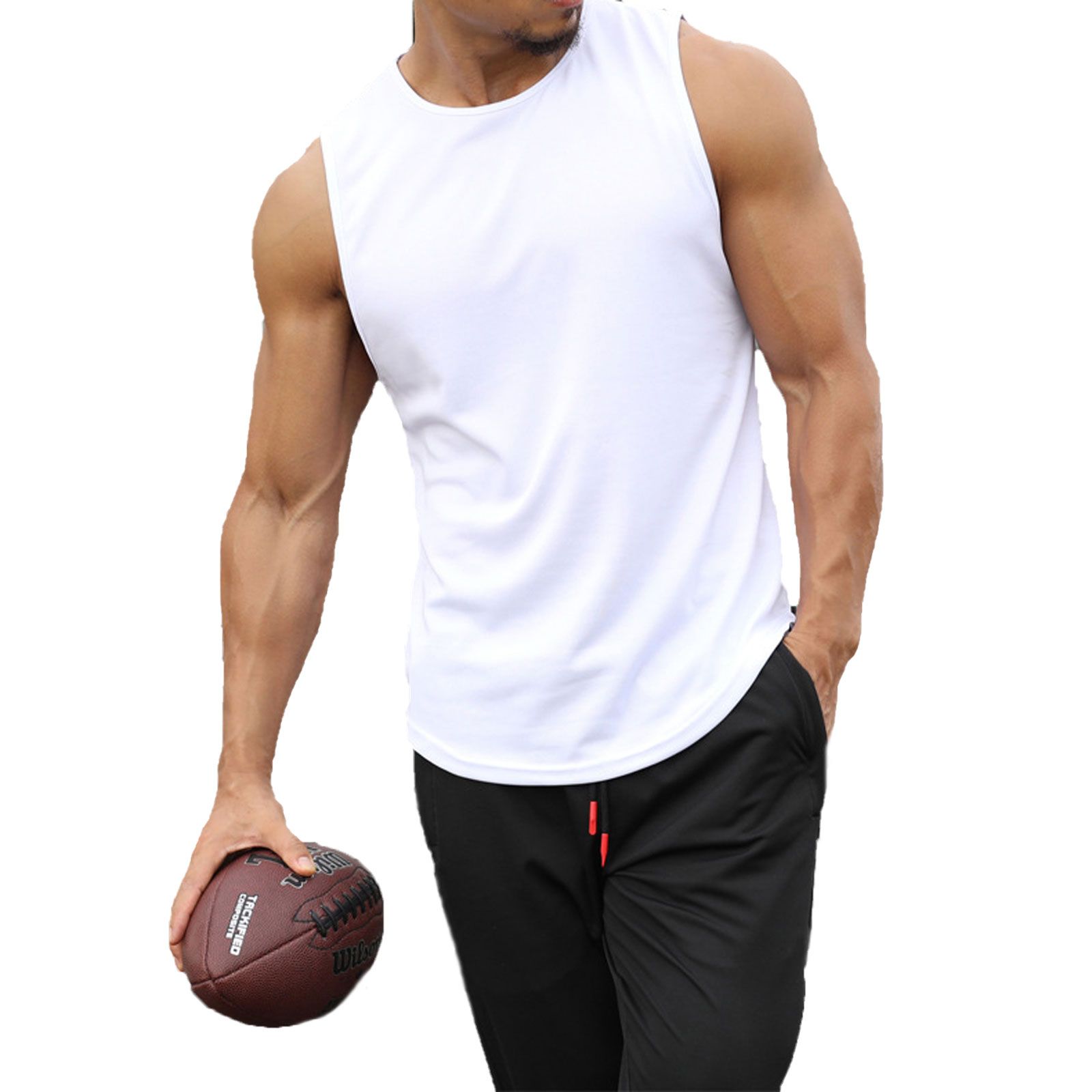 Men Srts TaTop Summer Breathable Sleeveless Round Neck Solid Color Tops Running Fitness Tops for Men Clothing