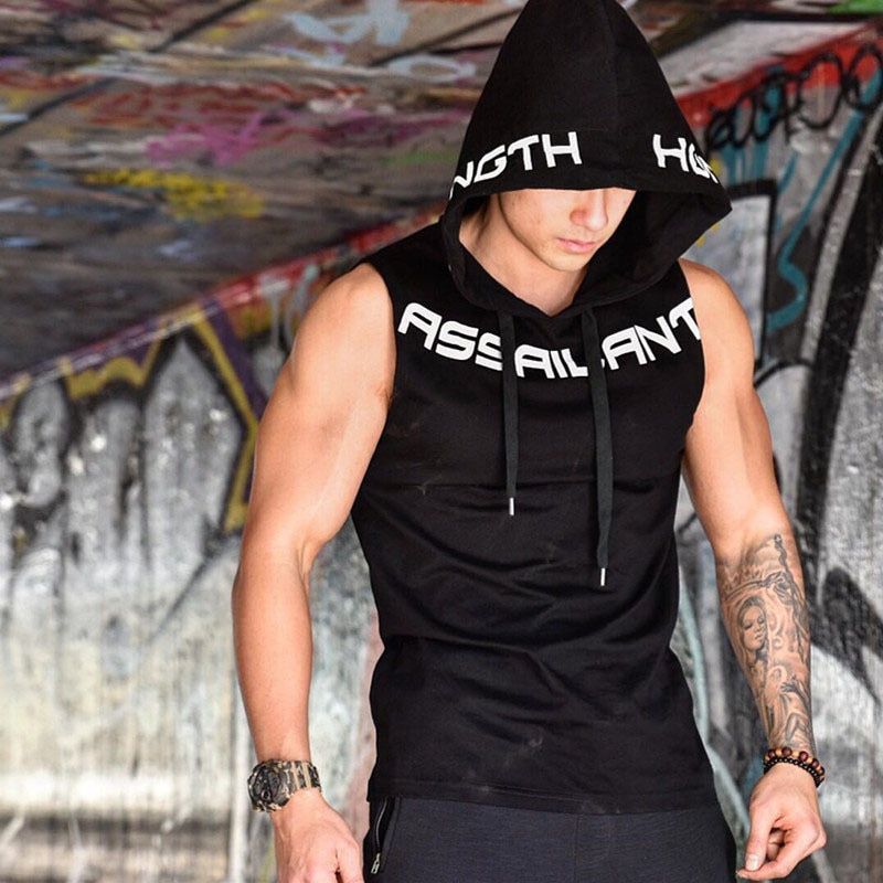 Men TaTops Gym Clothing Fitness Sleeveless hoodies Vests Cotton Singlets Men Joggers vest Bodybuilding casual Clothing