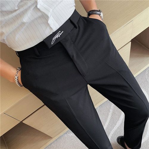 2021 Men Business Dress Pants Korean Style Slim Office Social Suit Pants Casual Trousers Streetwear Black White clothing 29-36