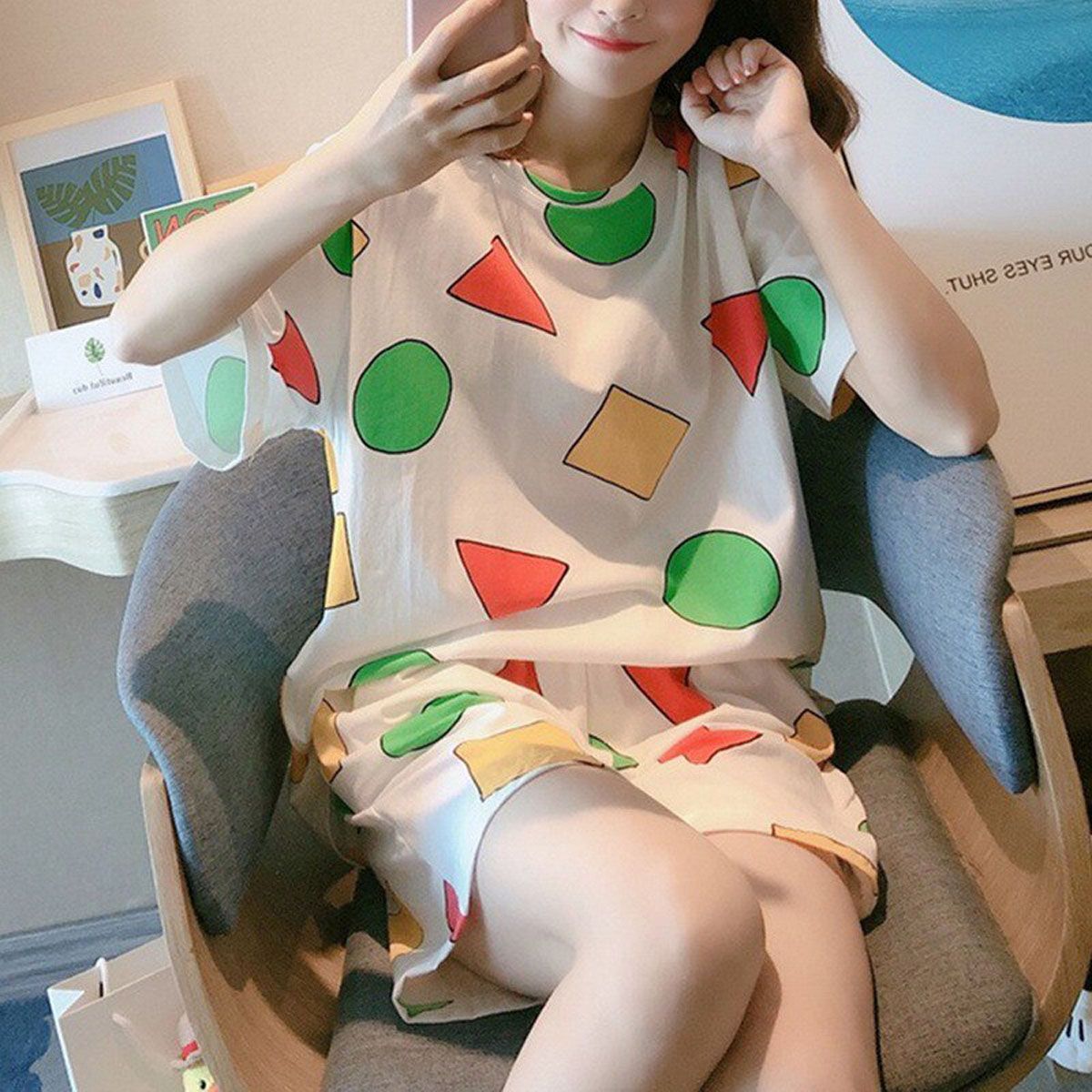 Pijama Sin Chan Man Pajama Sinchan Cotton Summer Short Sets Jnese Pajamas for Couples Man and Woman Sleepwear