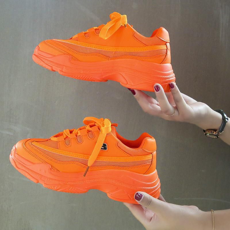 Fluorescence Green OLdPAPA Shoes Female Platform Extra High New Style Korean Style Students Fashion Leisure Light Running Shoes Female Sneakers Shoes For Women