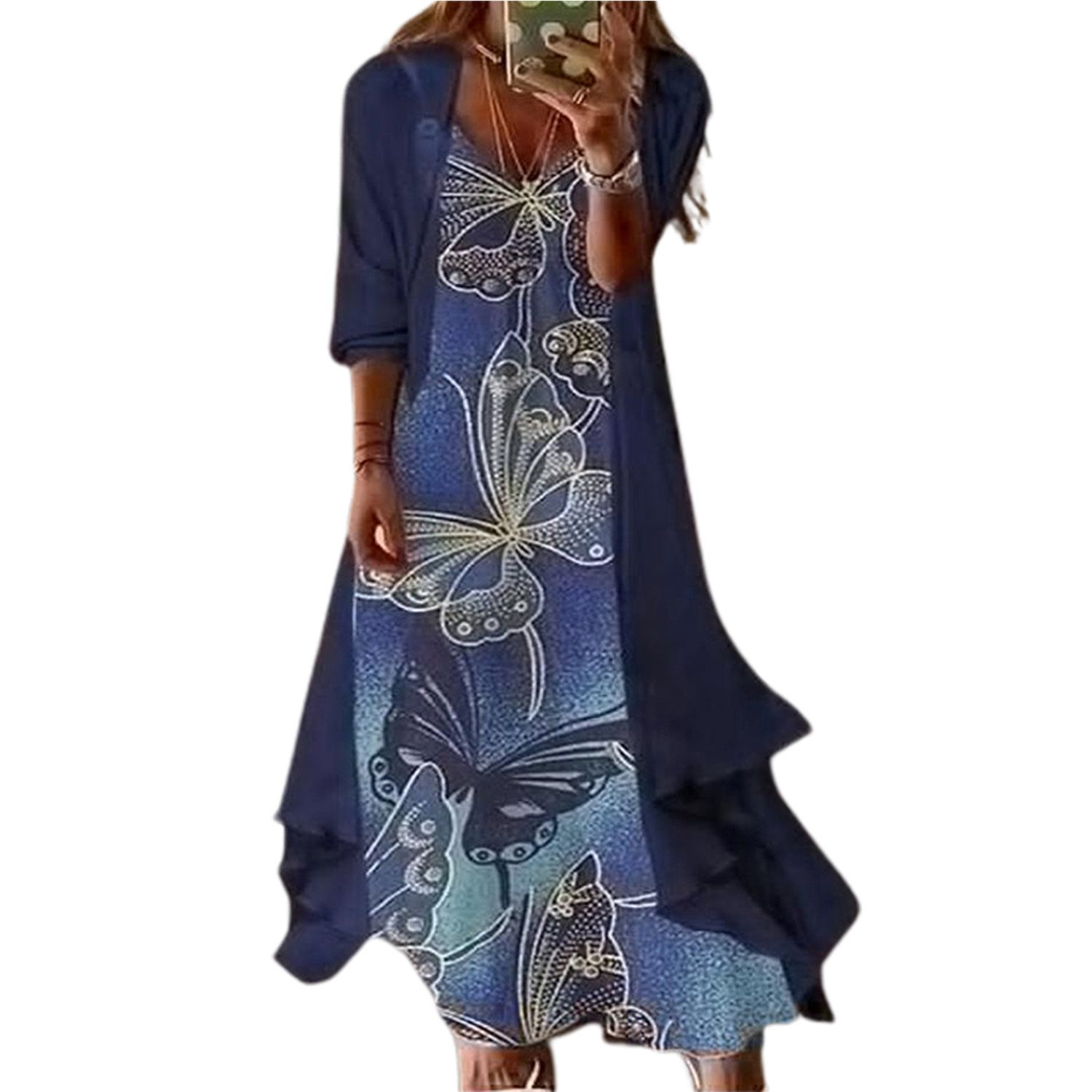 Women Dress Anti-ling Comforle Touch Women Dress with Shawl Coat