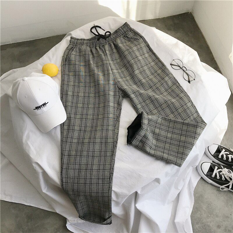 Plaid Pants For Women Trousers Streetwear Woman Harem Pants Autumn Ladies Causal Pants Plus Size