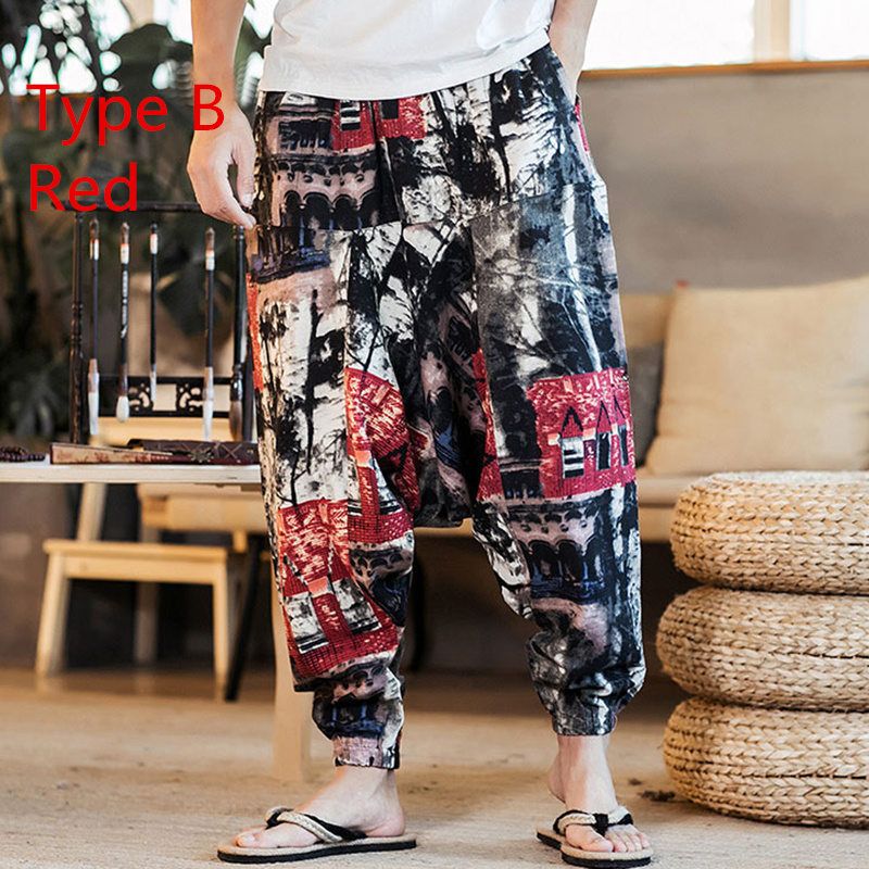 Baggy Cotton Linen Harem Pants Men Hip-hop Women Plus Size Wide Leg Trousers Casual Vintage Long Pants Pantalones Hombre