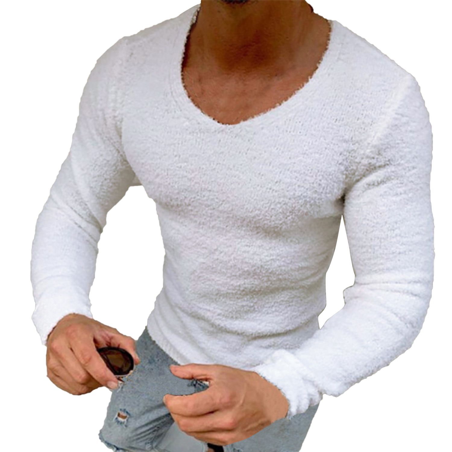 Men Pullover Long Sleeve Pure Color Close-fitting T-shirt