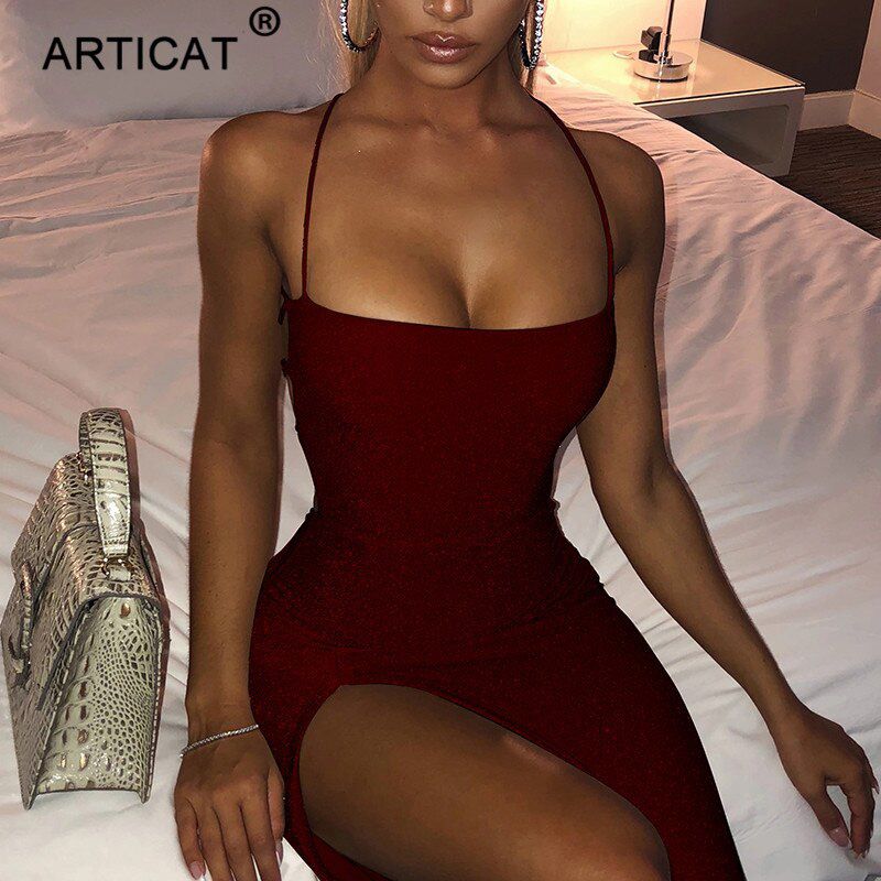 Long Backless Maxi Dress WomenHigh Split Bodycon Bandage Summer Dress Elegant Slim Party Dress Vestidos