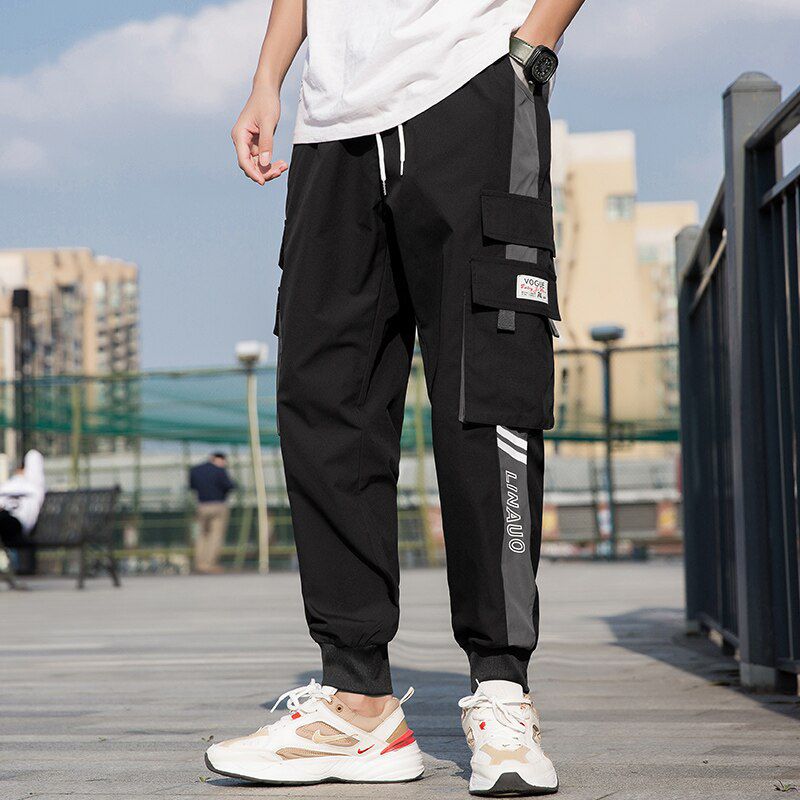 Men side pocket overalls black casual jogging pants spring and summer men pants trousers men fashion casual street pants
