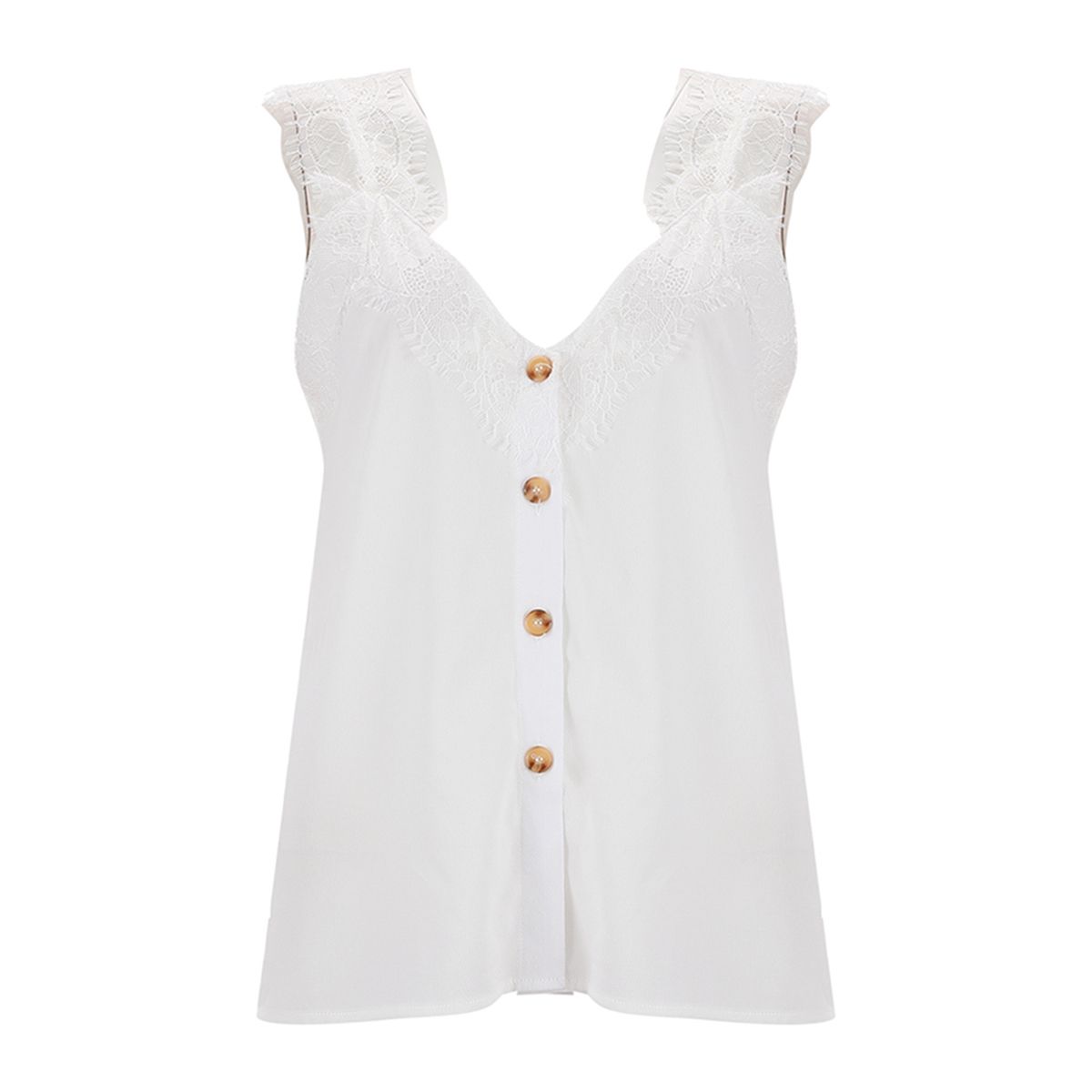 New Women’s Fashion Solid Color Vest Top Summer V-neck Single-breasted Lace Sleeveless Bottoming Top