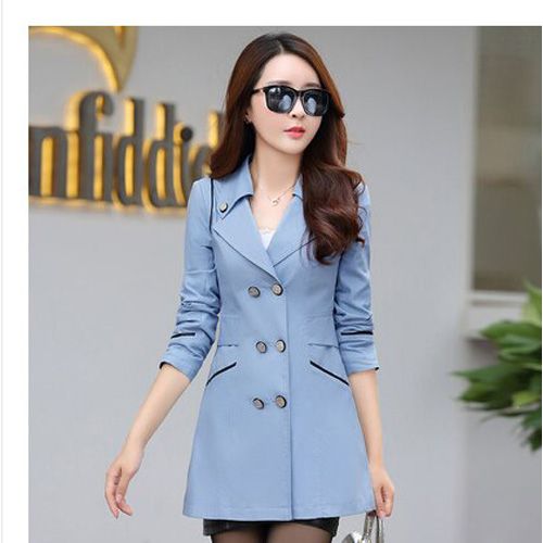 spring autumn fashion jacket women's double breasted slim Lapel elegant women's medium length coat windbreaker M-XXXL