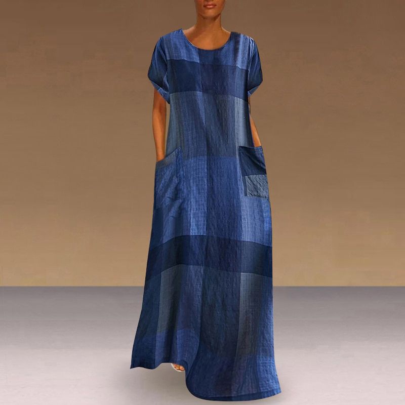 VONDA 2021 Vintage Patchwork Plaid Maxi Dress Women Bohemian Vests Holiday Beach Dress Casual Loose Summer Sundress