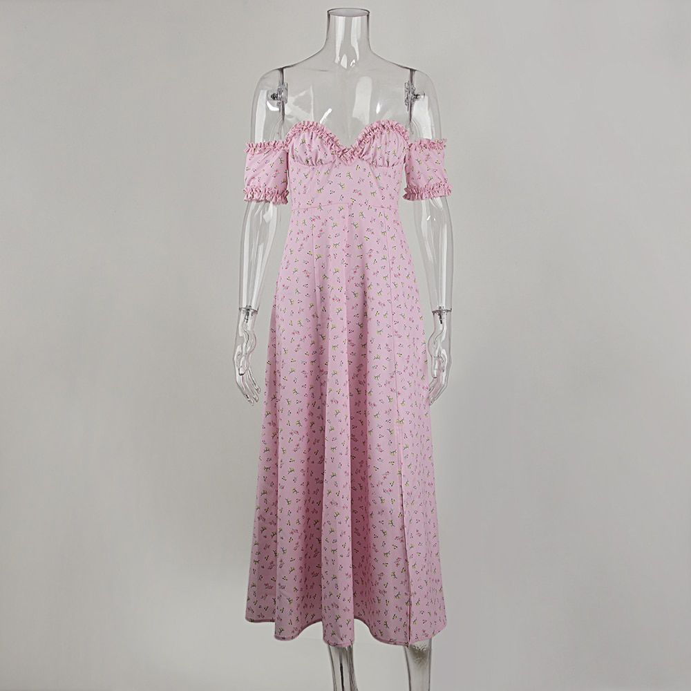 JillPeri Off TShoulder Midi Dress Summer Floral Side Open Vacation Holiday Outfit Short Sleeve Sexy Sundress