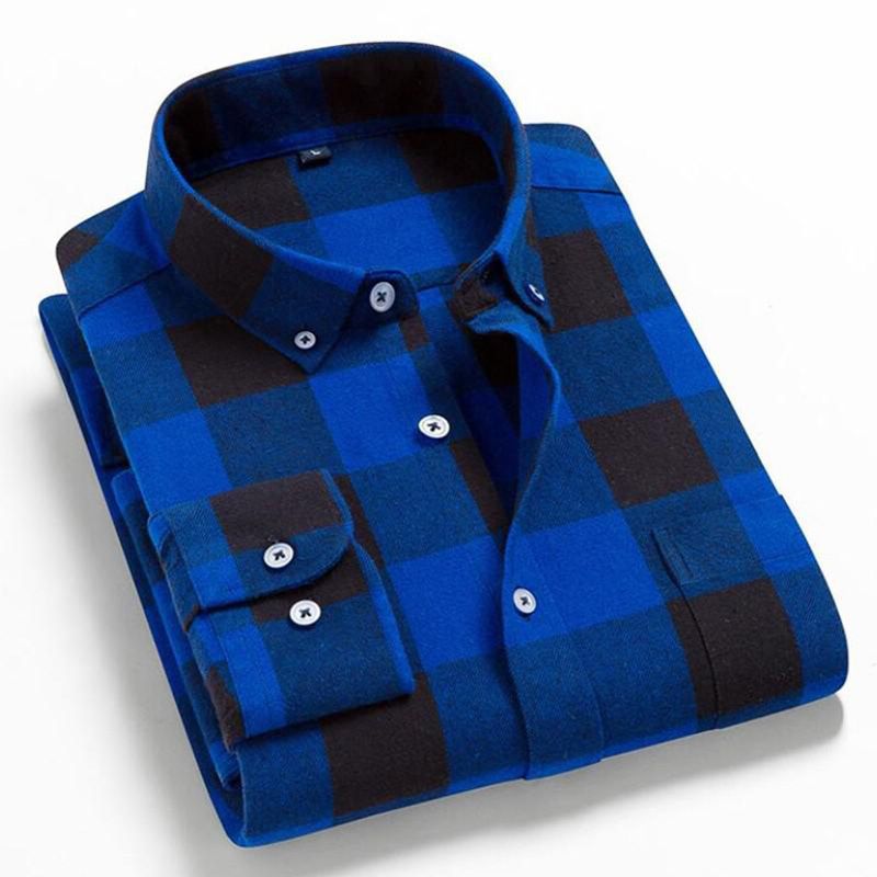 2021 Spring Autumn 100% Cotton  New Male Casual Long Sleeve Shirt Warm Man Clothes Flannel Plaid Shirt Men Plus Size 3XL 4XL