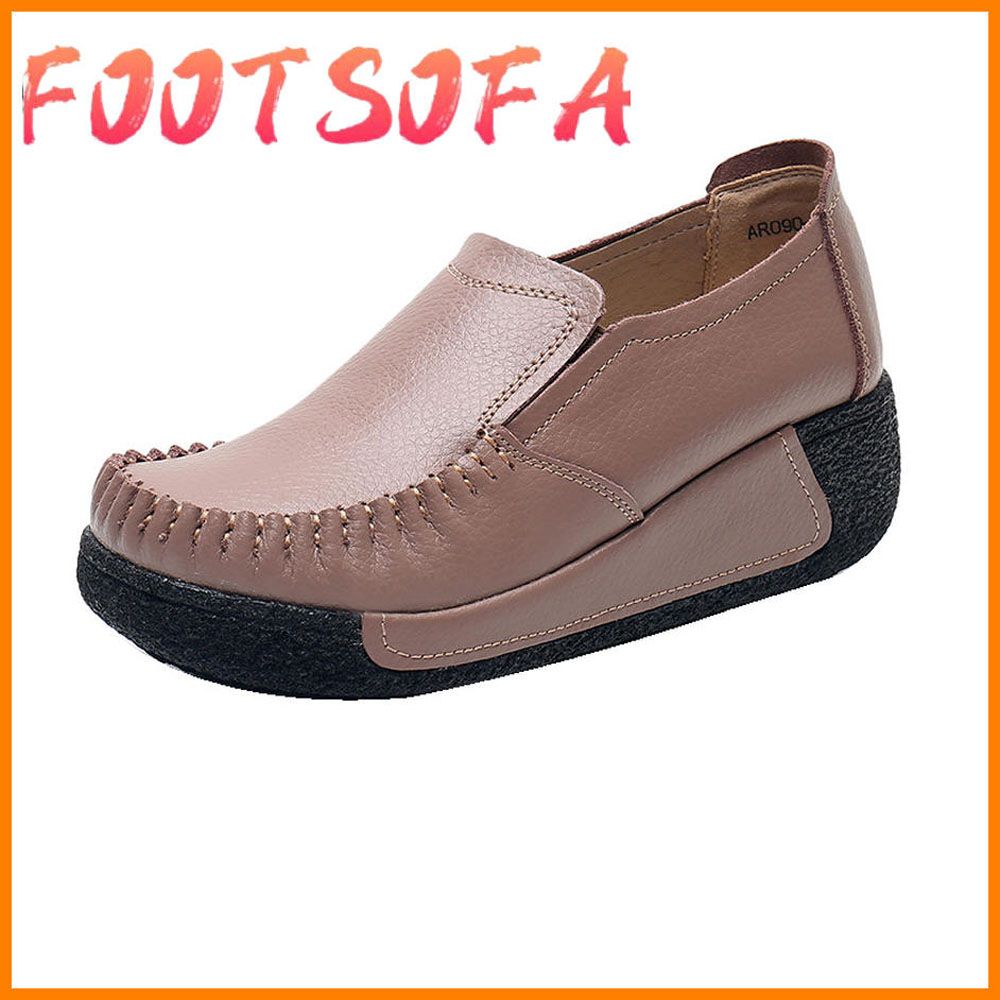 Women Flats Female Mother Genuin Leather Shoes Platform Slip On Moccasins Black Comfortable Soft Mujer Pregnant