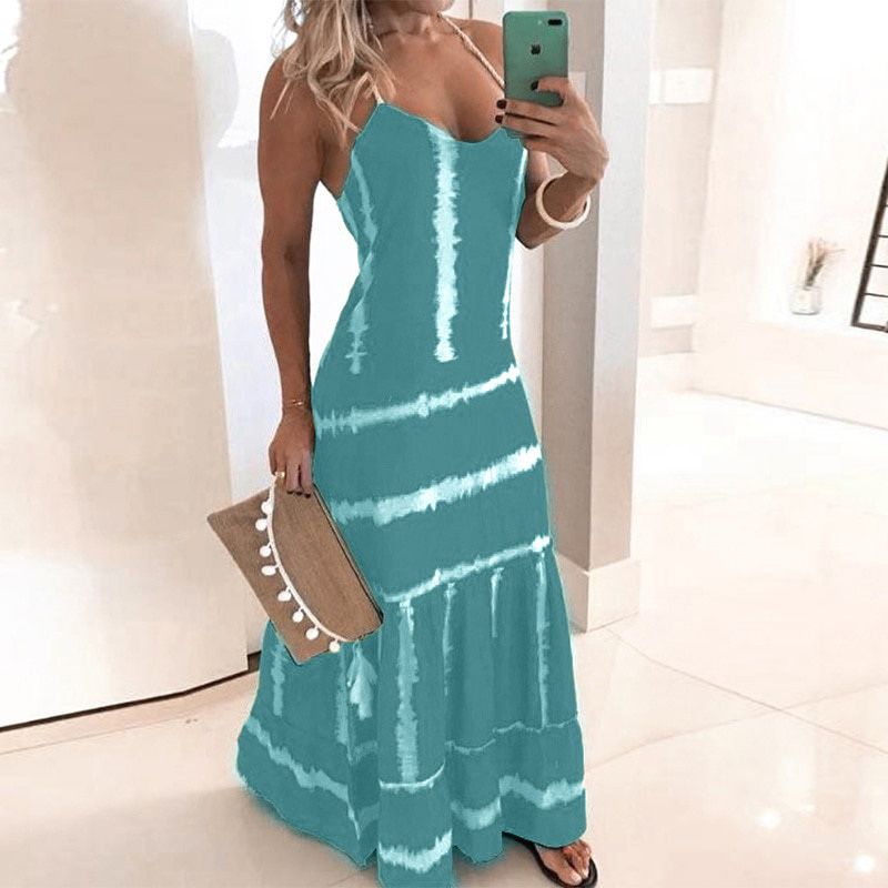 Summer Casual Women Maxi Dress  Robe Floral Printed Long Dress Sleeveless V-neck 2021 Streetwear Women Dress Loose Vestidos