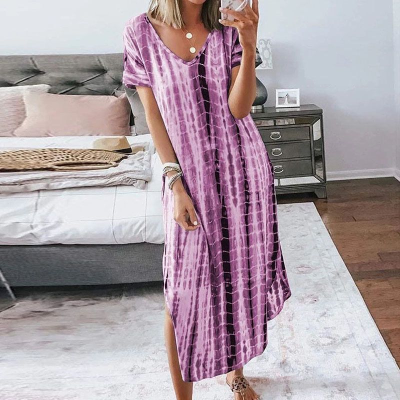 Woman Long Summer Dress Casual Split Dresses Ethnic Style Digital Print Maxi Dresses Girls Loose Beach Sundress Robe De Plage
