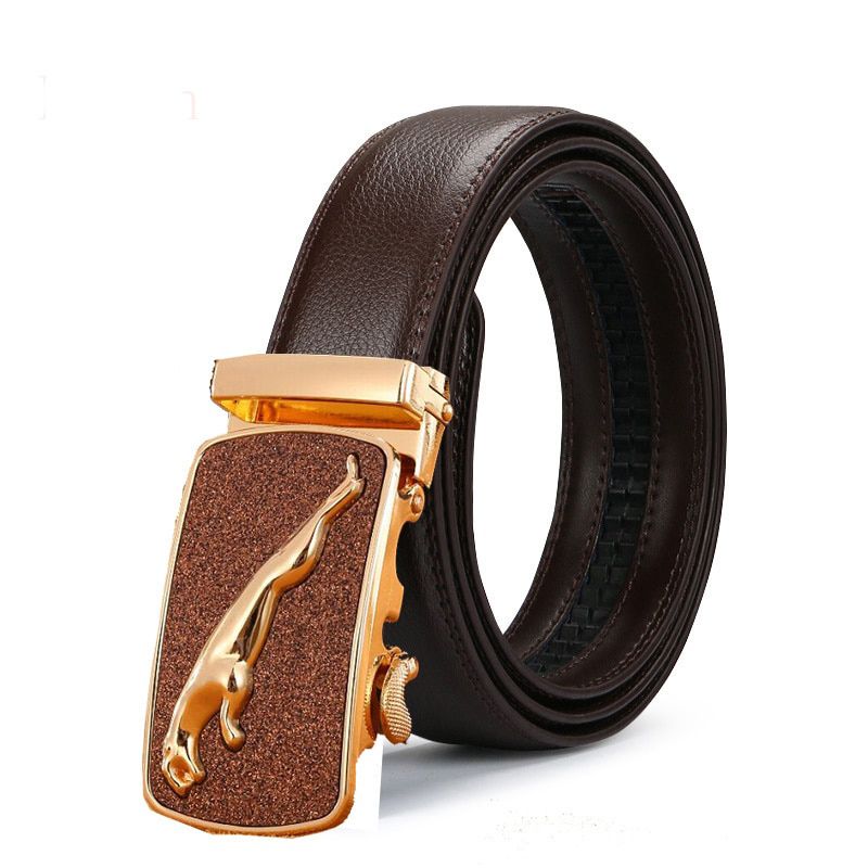 Brand Brown Leather Belt for Men Luxury Brand Fashion Automatic Buckle Ratchet Belts Comfort Click Leather Belt Male