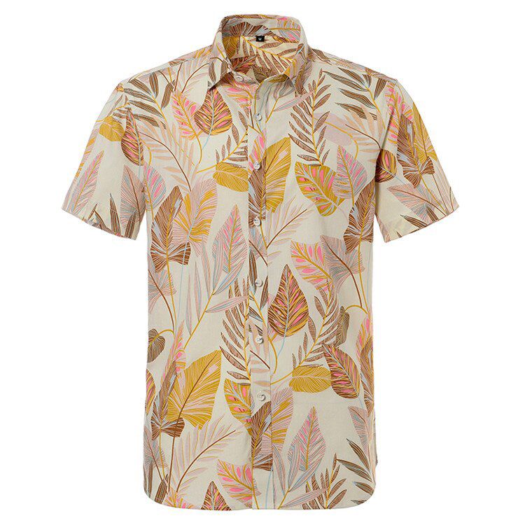 Summer Short Sleeve Hawaiian Men Shirts Print 100% Cotton Beach Big Size Regular Fit US Size