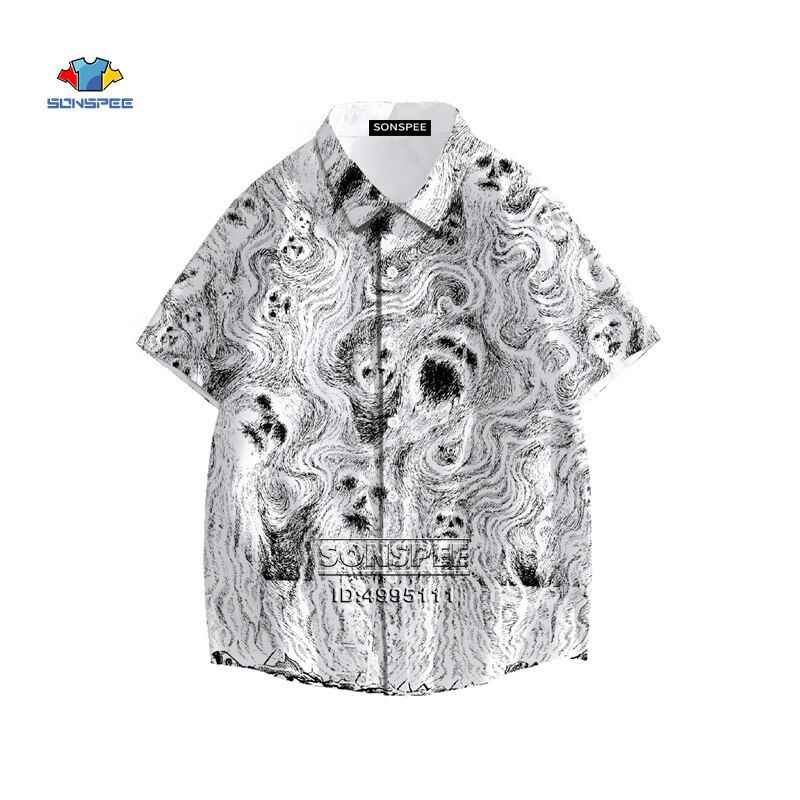 Japan Horror Manga Junji Ito Shirt 3D Printed Tomie Girl Hawaiian Shirt Summer Casual Beach Shirts Short Sleeve Oversized Tops