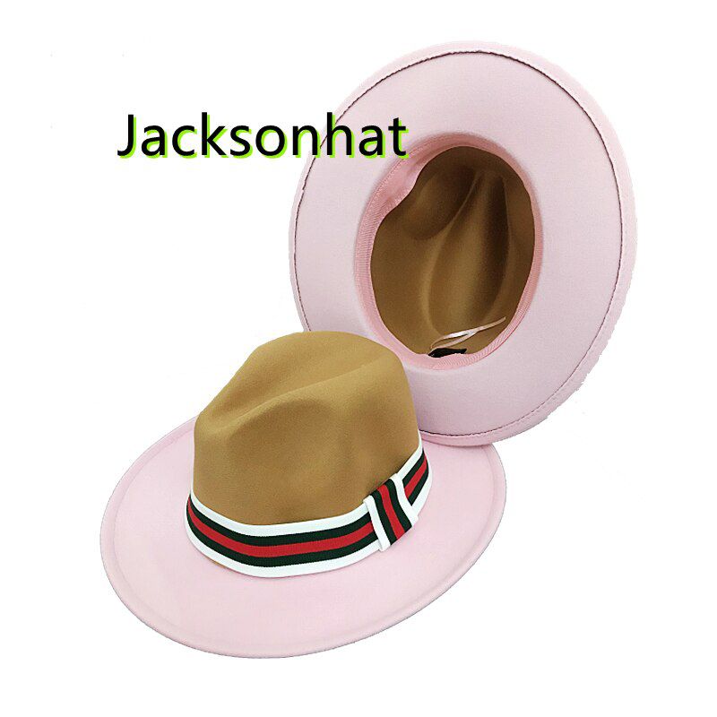 New color matching fedora hat women retro British style classic jazz hat autumn winter wool hat big brim hat felt hat Panama hat