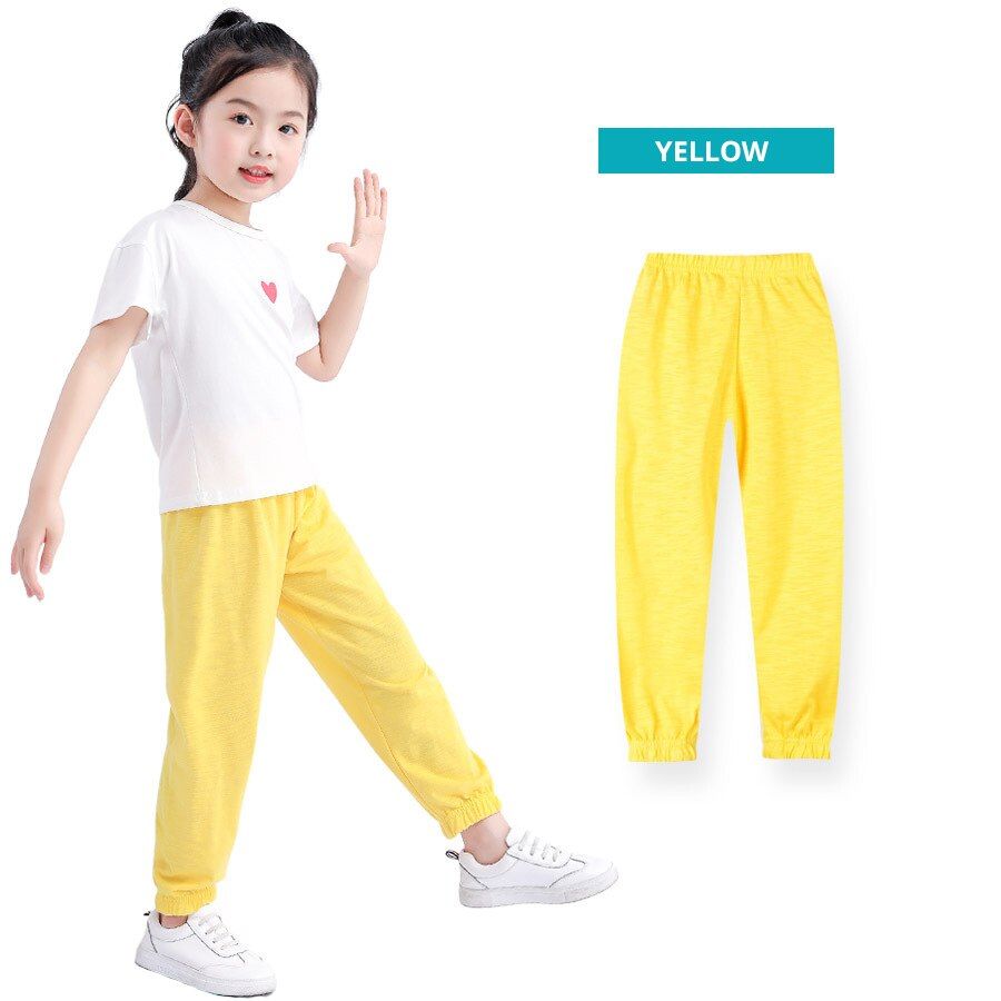 Summer Girls Pants Children's Clothes  Color Mid Waist Loose Thin Cotton Kids Boys Causal Wide Leg Pants (1pcs)