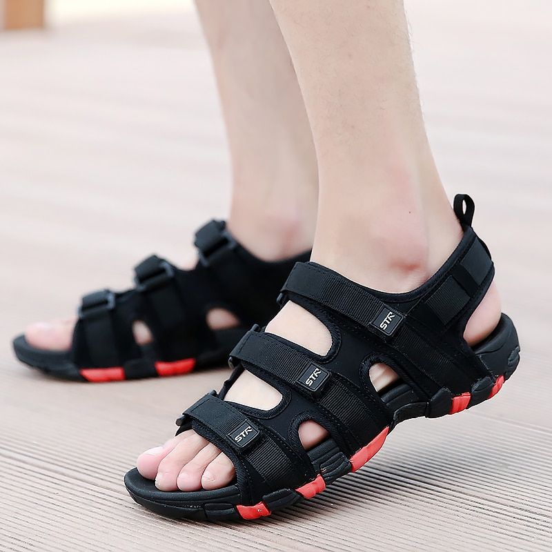 Summer Men Sandals Hook&loop Men's Summer Shoes 2020 Fashion Waterproof Casual Beach Shoes Size:39-44 Black