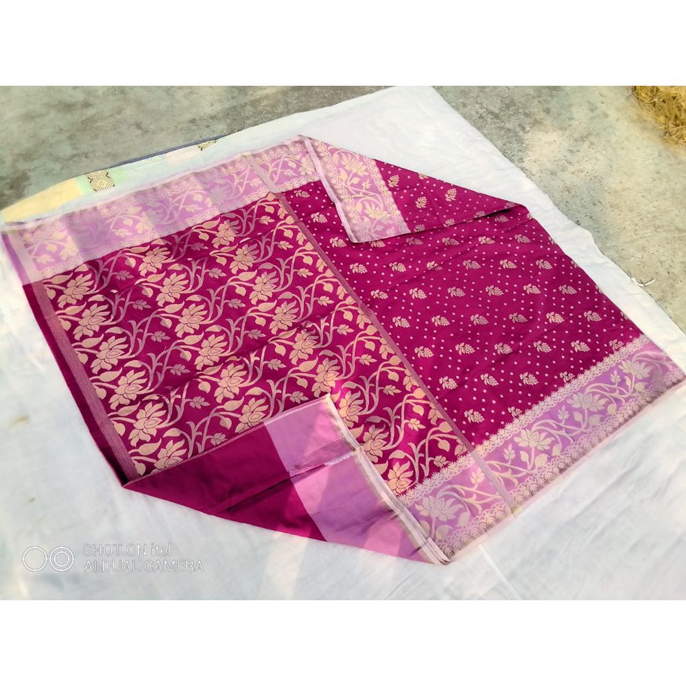 Multicolor Half Silk Jamdani Tangail  Saree
