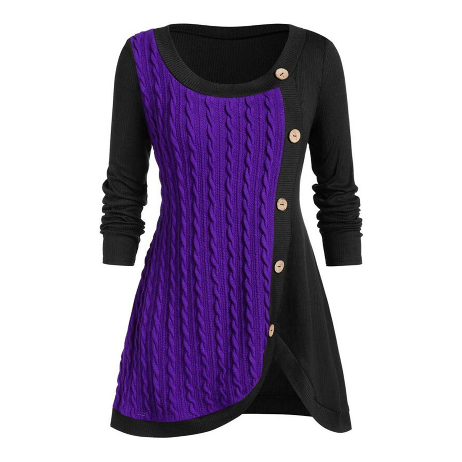 Pullover Sweater Long Sleeve Irregular Stitching Twist Tunic Sweater
